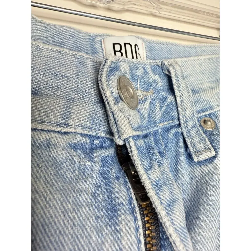 BDG 26x27 High Rise Baggy Blue Distress Jeans Button Zip Straight Flare Button - Picture 3 of 14